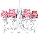 60W E14 Crystal 8-araña de luz con cortinas de tela