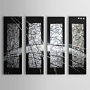 Hand-painted Abstract Oil Painting with Stretched Frame - Set of 4