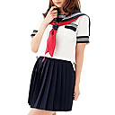 Cute Girl Ink Blue and White Polyester Sailor Suits (2 Pieces)