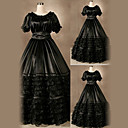 Short Sleeve Floor-length Black Satin Aristocrat Gothic Lolita Dress