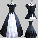 Short Sleeve Floor-length Black Satin Cotton Country Lolita Dress