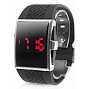 Square Silver Dial Black Silicone Band LED Wrist Watch