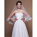 One-tier Elbow Wedding Veil With Lace Applique Edge
