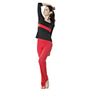 Cotton Long Sleeve Red Striped Sports Yoga Suit (Black Tops+Red Pants)