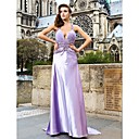 Sheath/Column V-neck Watteau Train Chiffon And Satin Evening Dress