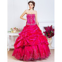 Ball Gown Sweetheart Floor-length Satin Evening Dress With Beading And Pick Up Skirt