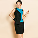 TS Contrast Color Ruffle Sleeveless Peplum Tweed Dress