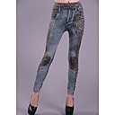 Women's Fashion Denim Leopard Legging(Waist:58-79,Hip:90-104,Length:95CM)