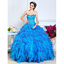 Ball Gown Sweetheart Floor-length Organza Evening Dress With Beading|Cascading Ruffles