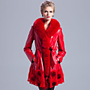 Long Sleeve Fox Fur Shawl Collar Lambskin Leather Casual/Evening Coat (More Colors)