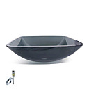 Victory Rectangular Black Tempered Glass Vessel Sink With Mounting Ring and Water Drain