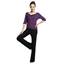 Algodón y elastano plisado manga larga Traje de Yoga Sports (Tops Purple Black Pants +)