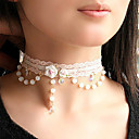 Elegant White Pearl Lace Choker Necklace