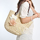 Donna Doppio Colore Contrasto Fiore Woven Tote