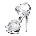 Elegant Leather Stiletto Heel Sandals With Rhinestone Party/Evening Shoes