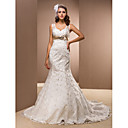 Trompete / Meerjungfrau Queen Anne Gericht Zug Satin Brautkleid