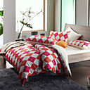 4PCS Morden Orange/Purple Diamond Flannel Duvet Cover Set