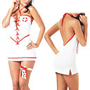 Sexy Red Ribbon White Spandex Nurse Uniform(2 Pieces)