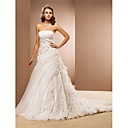 A-line Strapless Cathedral Train Organza Wedding Dress