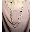 Delicado mujer perlas Stack Escudo Chain