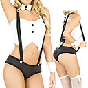 Lindo En Blanco Y Negro Con Tirantes Trajes de conejita (5 Piezas)