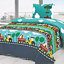 3PCS Car Pattern Green Cotton Queen Size Quilt Set