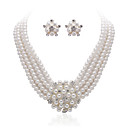 magnifiques cristaux clairs et mis en bijoux d'imitation de perles, y compris le collier et boucles d'oreilles