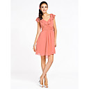 Sheath/Column V-neck Short Sleeve Knee-length Chiffon Bridesmaid Dress