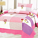 3PCS Plaid Pink Cotton Queen Size Quilt Set