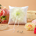 Flower Themed White Satin Ring Pillow