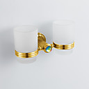 Antique Style Colorful Crystal Decorated Ti-PAD Finish Brass Double Cup Toothbrush Holder Rack