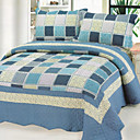 3PCS Blue Plaid Cotton Queen Size Quilt Set