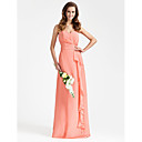Sheath/Column Strapless Floor-length Side-Draped Chiffon Bridesmaid Dress