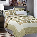 3PCS verde da manta de retalhos de algodão Set Quilt Rainha
