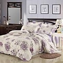 4PCS Purple Rose Print Polyester Full Duvet Cover Set