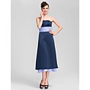 A-line Strapless Tea-length Satin Bridesmaid Dress