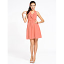 Sheath/Column Halter Knee-length Chiffon Bridesmaid Dress