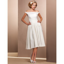 A-line Off-the-shoulder Tea-length Chiffon Wedding Dress