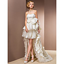 Two-In-One A-line Princess Sweetheart Asymmetrical Organza And Taffeta Wedding Dress With Removable Train