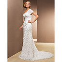 Sheath/Column One Shoulder Court Train Chiffon And Satin Wedding Dress
