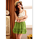 Women's Beaded Neckline Contrast Color Dress