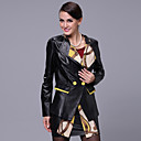 Long Sleeve Turndown Collar Lambskin Leather Casual/Office Jacket