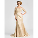 Trumpet/Mermaid Scoop Sweep/Brush Train Satin And Lace Mother of the Bride Dress