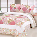 3PCS Pink Floral Cotton Queen Size Quilt Set