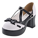 Handmade preto e branco de couro PU 7,5 centímetros do salto alto doces Sapatos Lolita com Arco