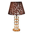 40W Crystal Table Light with Brown Floral Fabric Shade in Polished Chrome