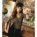 Frauen mit V-Ausschnitt Solid Color Schlank Cotton T-Shirt