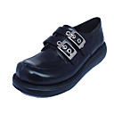 Hecho a mano de cuero PU Negro 3cm planas Oji Zapatos de Lolita