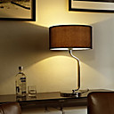 60W Artistic Table Light with Dark Color Fabric Drum Shade and Arc Arm in Chrome Finished