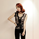 Frauen V-Ausschnitt Lace ärmellose Top